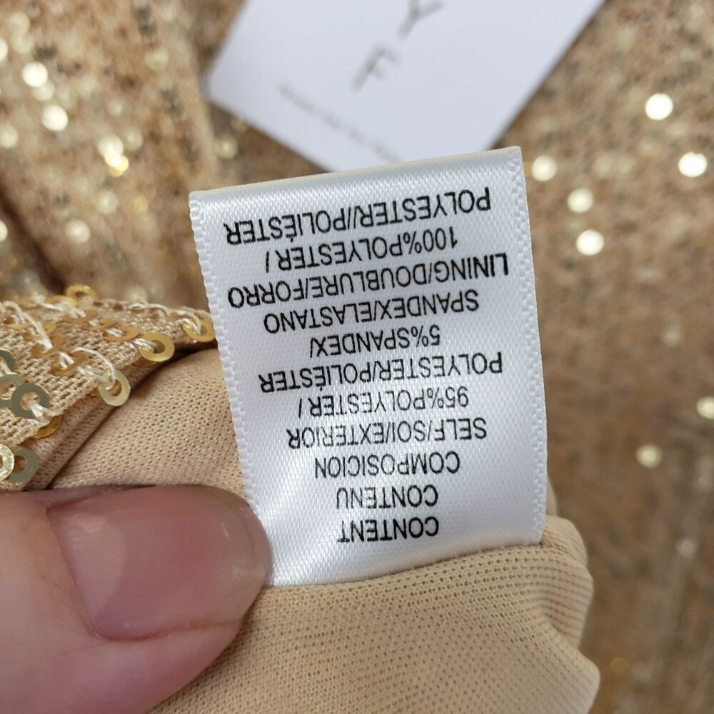 NWT WAYF Gold Sequin Open Back Long Sleeve Mini Dress Rhinestone Strap S - Picture 12 of 15